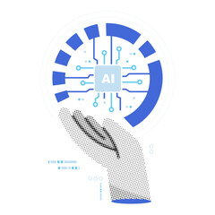 Artificial Intelligence Technology Vector Illustration Showing AI Network System Machine Learning and Digital Data Innovation Concept
