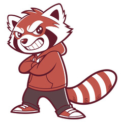 Cartoon Tough Red Panda Mascot Logo Vector Illustration for Esports and Modern Branding Design

