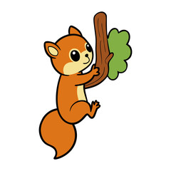 baby squirrel climbing a tree vector art illustration.