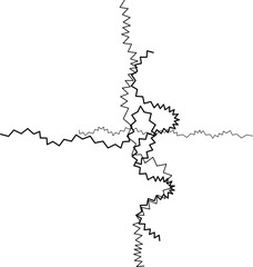 Lines interweaving in irregular patterns with varied density, creating intricate entangled compositions.