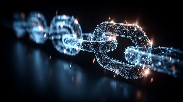 Digital blockchain network with glowing nodes and connections symbolizing modern technology