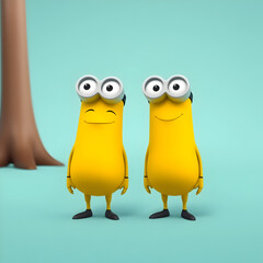 Obraz premium Two Cute Yellow Cartoon Characters Standing Together on Light Background
