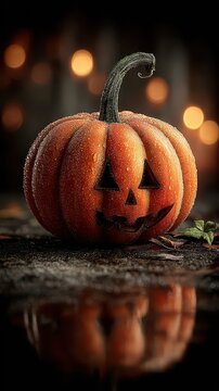 Spooky pumpkin glowing on a Halloween night