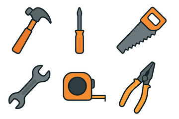 Hand tools and workshop equipment vector icon set. Simple collection of tools for DIY and repair.