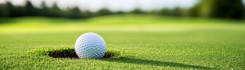 Obraz premium Golf Ball Sunk in Hole on Green Grass, Close-Up Shot, Sport, Success