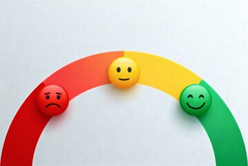 Colorful emoji scale depicting employee engagement levels with sad, neutral, and happy faces on a red to green gradient background.