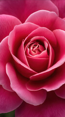 A vibrant close up shot showcases the intricate details of a beautiful pink rose, highlighting its velvety petals and delicate spiral center in focus.