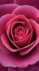 Fototapeta premium Captivating close-up captures the exquisite beauty of a single pink rose, showcasing its delicate petals and intricate spiral center in stunning detail and color.