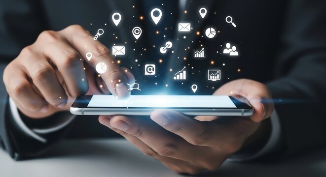 Stay connected with dynamic mobile technology and vibrant location data for modern business solutions and digital marketing success on your device - Powered by Adobe