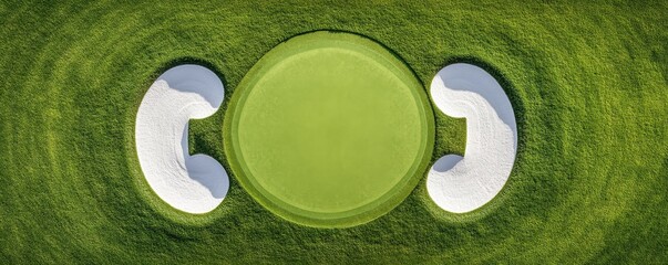 Golf Green Aerial View Sand Traps and Lush Turf, Golf, Course