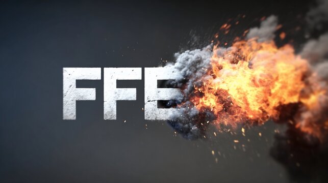 Explosive text rendering with fire and smoke effect on dark background for creative use