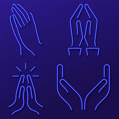 prayer hand neon icon group, vector illustration.