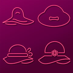 pamela hat neon icon group, vector illustration.