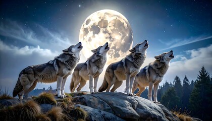 Wolves howling at the moon