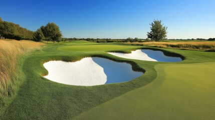 Scenic Golf Course Sand Bunkers and Green, Golfing , Sport