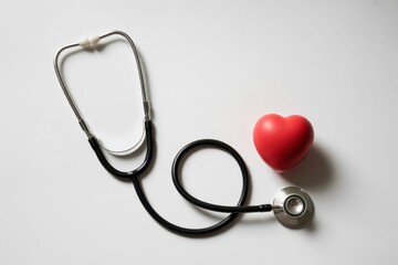 The Heart's Listening Post: A stethoscope lies beside a vibrant red heart, symbolizing healthcare, cardiology, and wellness, with a visual representation of care, and diagnostic methods.