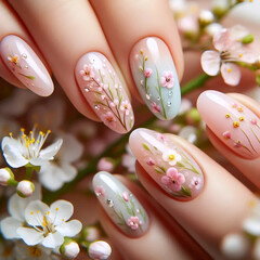 A fresh spring floral manicure, Ai generated image