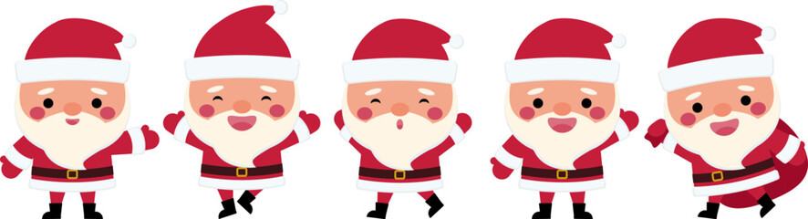  Сute Santa Clauses. Dancing Santa, happy Santa, pointing Santa, Santa with a sack of presents, waving Santa