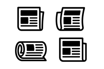 Newspaper icon set. News, media, and journalism concept. Press and publication vector symbols. Daily report, article, and headline graphic elements for web or app design.