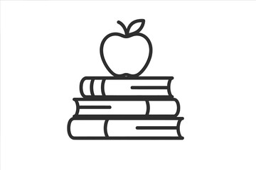 Vector icon of an apple on a stack of books. Education, knowledge, and learning concept. School, university, or library symbol. Back to school design for students and teachers.