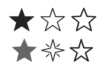 Vector star icon set with transparent background, ordered collection of filled, outlined, shaded, and sparkle star shapes, vector illustration for design and decoration