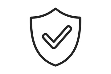 Shield icon with check mark vector illustration, security protection symbol, verified safety and guarantee outline graphic, trust and reliability concept