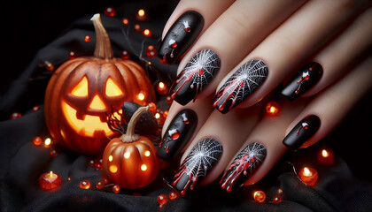 A spooky Halloween nail design, Ai generated image