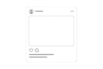 Social media post template vector. Instagram feed photo frame mockup. Clean UI for mobile app with avatar, like, comment icons. Editable social network interface for design.