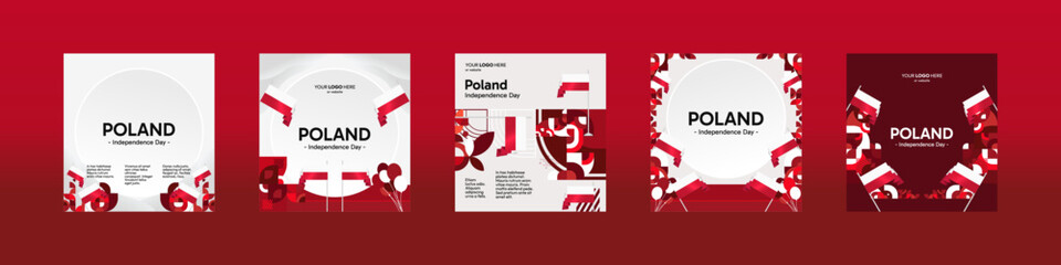 Poland National day celebration template set. Happy Independence day poster with Poland flag and geometric art. Modern design for social media, background, cover, greeting, event, and post