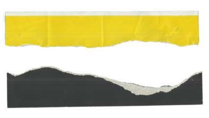 Horizontal Torn Strips of Yellow and Black Paper with White Fibrous Edges on Transparent Background
