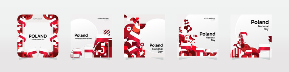 Poland National day celebration template set. Happy Independence day poster with Poland flag and geometric art. Modern design for social media, background, cover, greeting, event, and post