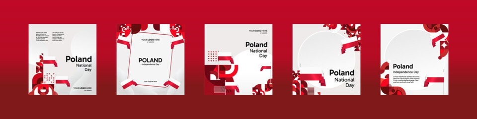 Poland National day celebration template set. Happy Independence day poster with Poland flag and geometric art. Modern design for social media, background, cover, greeting, event, and post