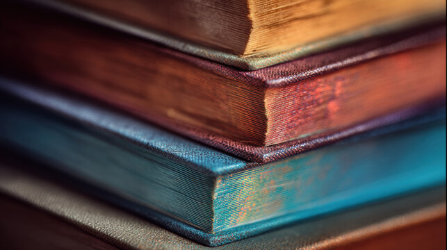 Close-up of stack of books with visible paper texture
