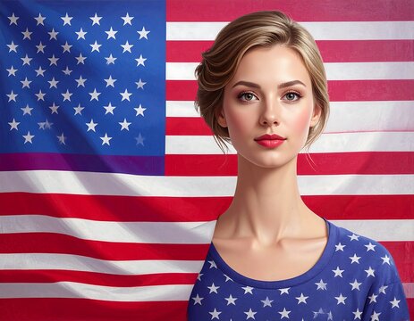 Woman in front of American flag