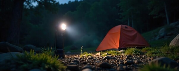 Powerful Camp Flashlight Illuminates Nighttime Campsite Rugged Design, Bright Beam Perfect for Outdoor Adventures & Survival