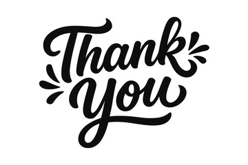 Thank you hand lettering vector illustration. Calligraphy handwritten script for gratitude card, banner, or sign design. Typography inspiration quote. Isolated black on white.