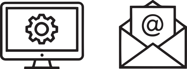 Computer monitor with gear and envelope with at symbol screen technology