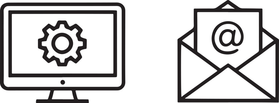 Computer monitor with gear and envelope with at symbol screen technology