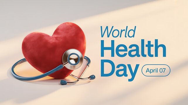 World health day april 7th with a red heart and stethoscope symbolizing healthcare and medical checkup - Powered by Adobe