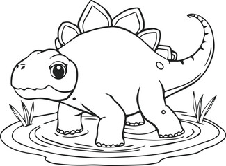 Cute Cartoon Stegosaurus Line Art Illustration