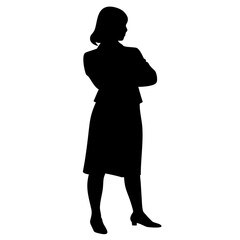 Woman standing with arms crossed silhouette black vector illustration for confidence and business character design themes