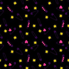 Cartoon sewing seamless buttons and scissors and pins pattern for wrapping paper and fabrics and linens and hobbies