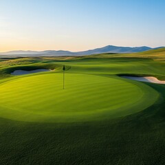 Scenic Golf Green at Sunrise, Serene Landscape, Golf course , Greens