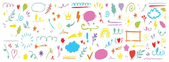 "Colorful Doodle Vector Pack – Stars, Hearts, Arrows & Abstract Elements"