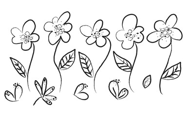 Minimal Hand Drawn Flowers, Line Art Botanical Sketches, Simple Floral Outline Drawing