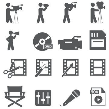 Fototapeta  Line style icons of animation: animated loading circle, character with movement lines, zooming lens, animated sparkle, stretching object, animated shadow, bouncing spring, floating cloud.