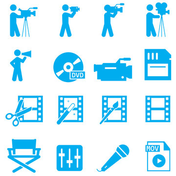 Fototapeta  Line style icons of animation: animated loading circle, character with movement lines, zooming lens, animated sparkle, stretching object, animated shadow, bouncing spring, floating cloud.