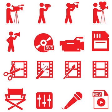 Fototapeta  Line style icons of animation: animated loading circle, character with movement lines, zooming lens, animated sparkle, stretching object, animated shadow, bouncing spring, floating cloud.