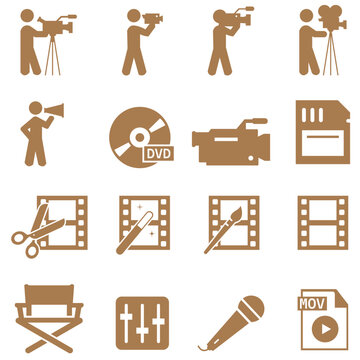 Fototapeta  Line style icons of animation: animated loading circle, character with movement lines, zooming lens, animated sparkle, stretching object, animated shadow, bouncing spring, floating cloud.