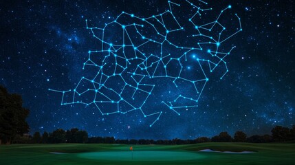 Obraz premium Starry Golf Constellation Over Green Field ,Golf ,Night sky